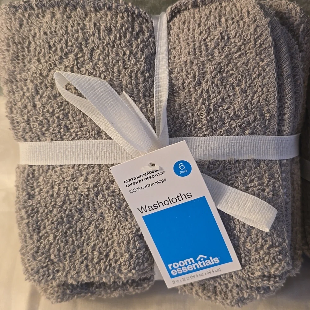 2 Room Essentials Cotton Loops Gray Washcloth Sets 6 per Pack New